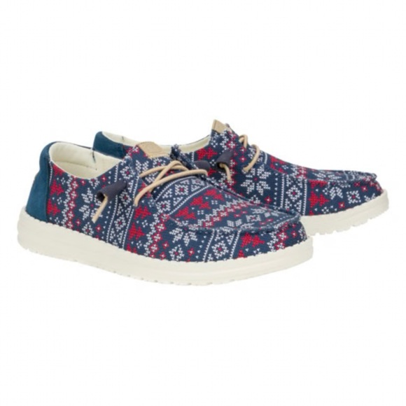 HeyDude Wendy Winter Sweater Patterned Slip-On Shoes w/ Blue and Red Accents W7 - Picture 10 of 16